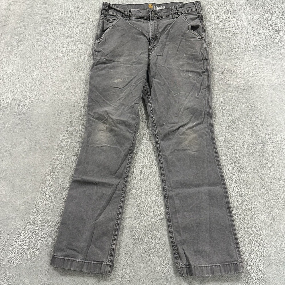 Carhartt Rugged Flex Pants Mens 33x31* Relaxed Fit Canvas Distressed Work Gray